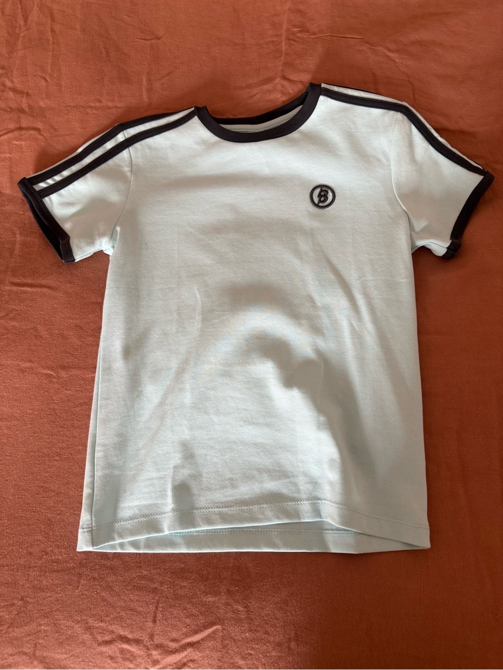NWT Body by Raven Tracy Striped Soccer Shirt Size M - Light Blue/Black